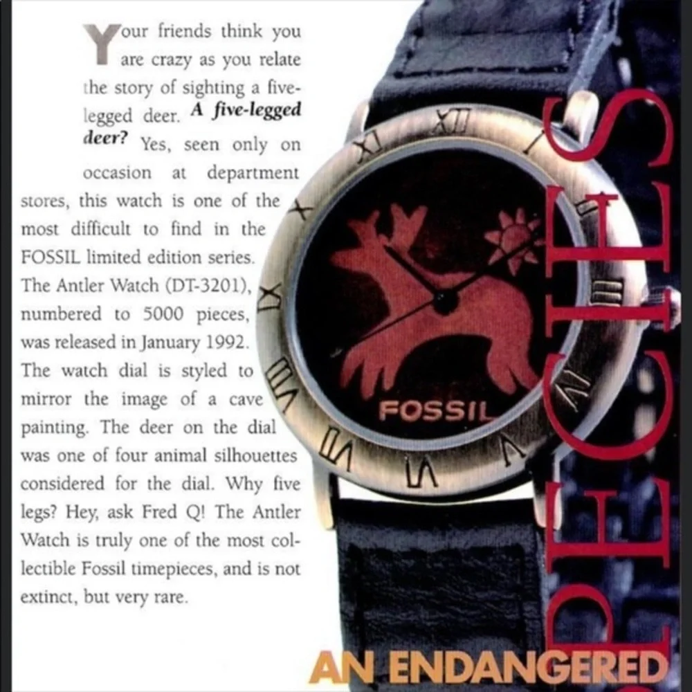 1992 ANTLER DEER WATCH FOSSIL DT-3201 (5000/0126)